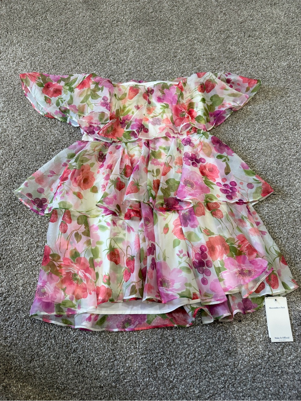 NWT Abercrombie & Fitch Strapless Floral Tiered Mini Dress - Pink, Green, White - Picture 7 of 7